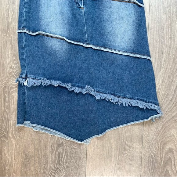 Vintage Y2k Junaly Asymmetrical Denim Midi Skirt - Picture 6 of 13